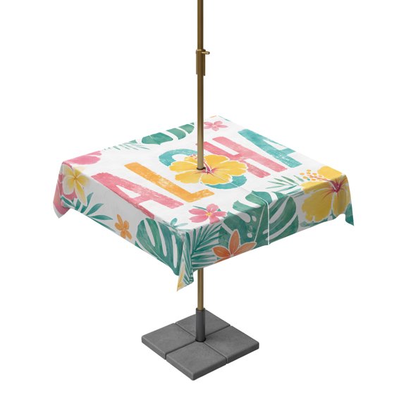 Outdoor Tablecloth with Umbrella Hole and Zipper Tropical Monstera Leaves Square Tablecloths 54x54 Inch Waterproof Hibiscus Flowers Aloha Patio Table Cover for Outdoor Tables Picnic BBQS Party Decor