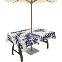 Outdoor Tablecloth with Umbrella Hole and Zipper Tropical Palm Rectangle Outdoor Tablecloths 60x102 Waterproof Outside Table Cloths Blue Leaves Patio Table Cover for Outdoor Tables Picnic Garden