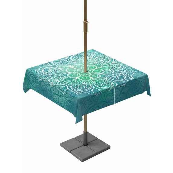 Outdoor Tablecloth with Umbrella Hole and Zipper, Turquoise Boho Square Table Cloth 54x54 Inch Waterproof Tablecloth, Oriental Abstract Motifs Traditional Bohemian Picnic Table Cover for Patio