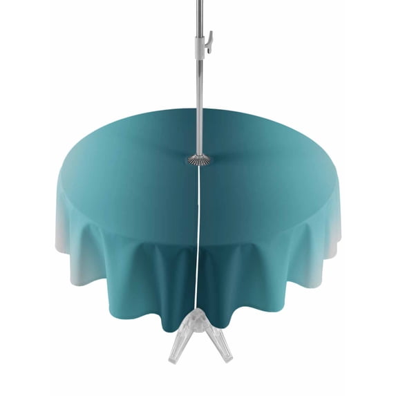 Outdoor Tablecloth with Umbrella Hole and Zipper, Turquoise Grey Ombre Waterproof Patio Tablecloth for Dining Round 60'', Farmhouse Gradient Minimalist Wipeable Table Cover for Picnic BBQ Party Patio