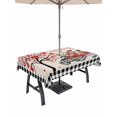 thumbnail image 1 of Outdoor Tablecloth with Umbrella Hole and Zipper, Valentine's Day Rectangle Table Cloth 54x80 Inch Waterproof Tablecloth, Love Heart Roses Black White Plaid Romantic Rustic Picnic Table Cover, 1 of 7