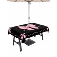 thumbnail image 1 of Outdoor Tablecloth with Umbrella Hole and Zipper, Valentine's Day Rectangle Table Cloth 54x80 Inch Waterproof Tablecloth, Pink Bowknot Ribbon on Black Mother's Day Picnic Table Cover for Patio, 1 of 7