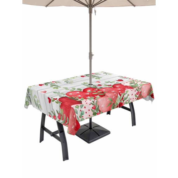 Outdoor Tablecloth with Umbrella Hole and Zipper, Valentine's Day Rectangle Table Cloth 54x80 Inch Waterproof Tablecloth, Pink Love Heart Country Eucalyptus Farm Wooden Picnic Table Cover for Patio