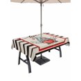 thumbnail image 1 of Outdoor Tablecloth with Umbrella Hole and Zipper, Valentine's Day Rectangle Table Cloth 60x120 Inch Waterproof Tablecloth, Love Gnomes Rustic Black Stripes Beige Picnic Table Cover for Patio Camping, 1 of 7