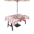 thumbnail image 1 of Outdoor Tablecloth with Umbrella Hole and Zipper, Valentine's Day Rectangle Table Cloth 60x120 Inch Waterproof Tablecloth, Pink Roses Flowers Stripes Country Picnic Table Cover for Patio Camping, 1 of 7