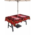 thumbnail image 1 of Outdoor Tablecloth with Umbrella Hole and Zipper, Valentine's Day Rectangle Table Cloth 60x84 Inch Waterproof Tablecloth, Gnomes Roses Love Red Plaid Romance Picnic Table Cover for Patio Camping, 1 of 7