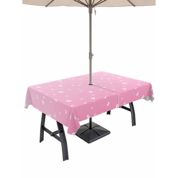Outdoor Tablecloth with Umbrella Hole and Zipper, Valentine's Day Rectangle Table Cloth 60x84 Inch Waterproof Tablecloth, Ombre Pink Love Romantic Picnic Table Cover for Patio Camping