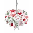 thumbnail image 1 of Outdoor Tablecloth with Umbrella Hole and Zipper, Valentine's Day Round Table Cloth 54 Inch Waterproof Tablecloth, Pink Red Love Heart Spring Green Botanical Picnic Table Cover for Patio Camping, 1 of 7