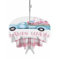 thumbnail image 1 of Outdoor Tablecloth with Umbrella Hole and Zipper, Valentine's Day Round Table Cloth 60 Inch Waterproof Tablecloth, Blue Truck Love Pink Plaid Romantic Picnic Table Cover for Patio Camping, 1 of 7