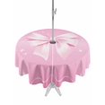 thumbnail image 1 of Outdoor Tablecloth with Umbrella Hole and Zipper, Valentine's Day Round Table Cloth 60 Inch Waterproof Tablecloth, Pink Bowknot Ribbon Modern Mother's Day Picnic Table Cover for Patio Camping, 1 of 7