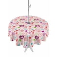 thumbnail image 1 of Outdoor Tablecloth with Umbrella Hole and Zipper, Valentine's Day Round Table Cloth 60 Inch Waterproof Tablecloth, Pink Heart Love Modern Country Picnic Table Cover for Patio Camping, 1 of 7