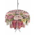thumbnail image 1 of Outdoor Tablecloth with Umbrella Hole and Zipper, Valentine's Day Round Table Cloth 60 Inch Waterproof Tablecloth, Pink Roses Flowers Stripes Rustic Beige Picnic Table Cover for Patio Camping, 1 of 7