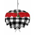 thumbnail image 1 of Outdoor Tablecloth with Umbrella Hole and Zipper, Valentine's Day Round Table Cloth 60 Inch Waterproof Tablecloth, Red Rose Flowers Buffalo Plaid Romantic Picnic Table Cover for Patio Camping, 1 of 7