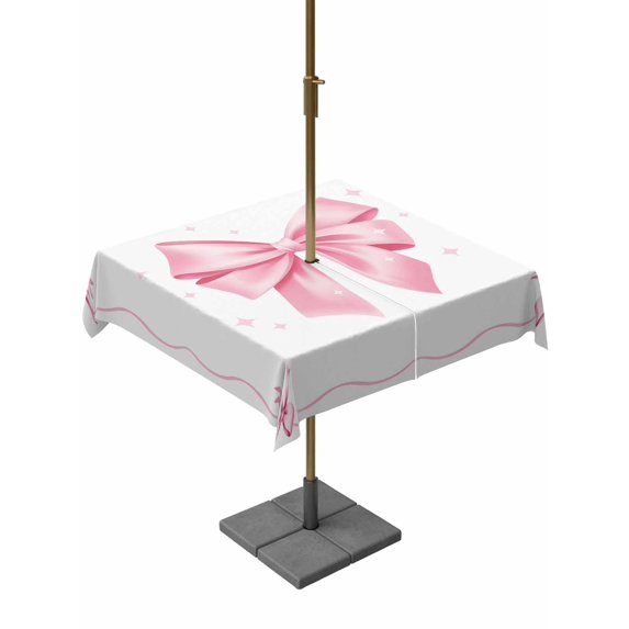 Outdoor Tablecloth with Umbrella Hole and Zipper, Valentine's Day Square Table Cloth 60x60 Inch Waterproof Tablecloth, Pink Bowknot Ribbon Modern Minimalist Art Picnic Table Cover for Patio Camping
