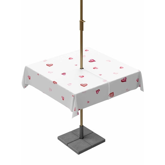 Outdoor Tablecloth with Umbrella Hole and Zipper, Valentine's Day Square Table Cloth 60x60 Inch Waterproof Tablecloth, Red Love Heart Romantic Watercolor Picnic Table Cover for Patio Camping