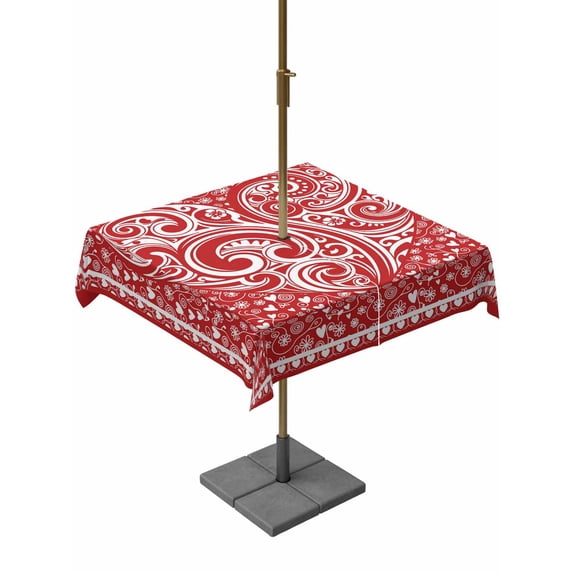 Outdoor Tablecloth with Umbrella Hole and Zipper, Valentine's Day Square Table Cloth 60x60 Inch Waterproof Tablecloth, Red Love Retro Country Abstract Art Picnic Table Cover for Patio Camping