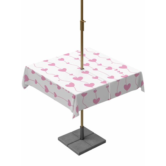Outdoor Tablecloth with Umbrella Hole and Zipper, Valentine's Day Square Table Cloth 60x60 Inch Waterproof Tablecloth, Sweet Love Heart Lines Romantic Minimalist Picnic Table Cover for Patio Camping