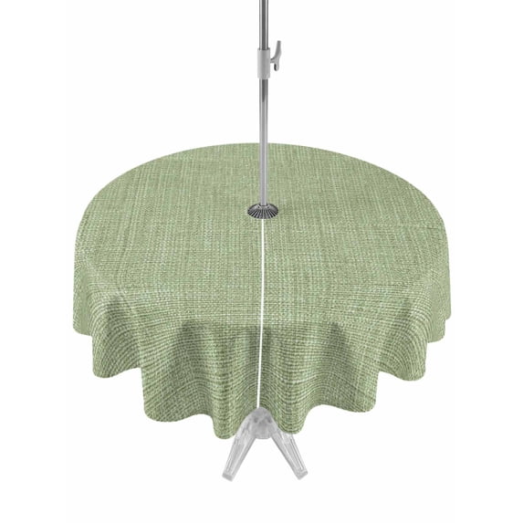 Outdoor Tablecloth with Umbrella Hole Zipper Vintage Sage Green Round Tablecloth 60" Waterproof Outside Table Cloth Farmhouse Retro Beige Solid Color Patio Table Cover Tablecloths for Picnic Party