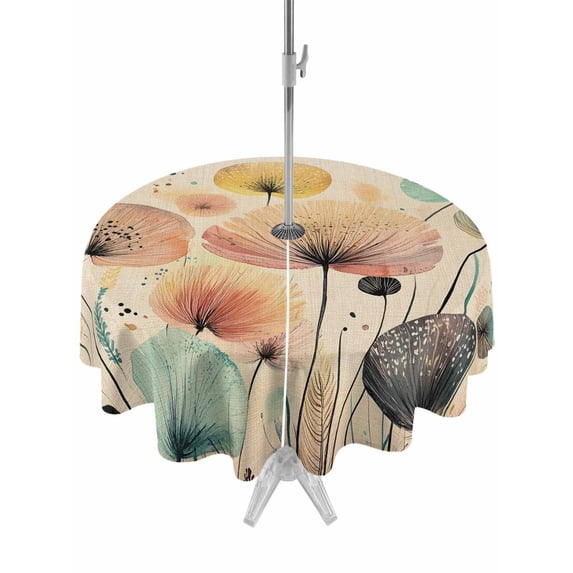 Outdoor Tablecloth with Umbrella Hole Zipper Vintage Spring Floral Round Tablecloth 60" Waterproof Outside Table Cloth Summer Botanical Abstract Art Rustic Patio Table Cover Tablecloths for Picnic