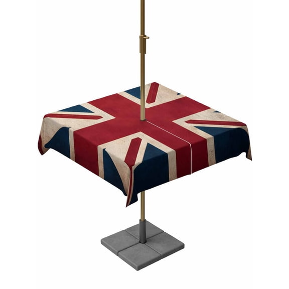 Outdoor Tablecloth with Umbrella Hole and Zipper, Vintage Union Jack Flag Square Waterproof Table Cover 54x54in Washable Table Cloth for Patio Picnic Party Reerto Flags Of The United Kingdom
