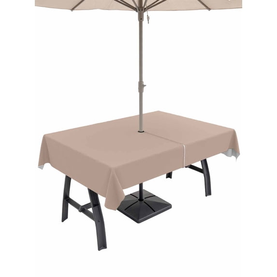 Outdoor Tablecloth with Umbrella Hole and Zipper, Warm Beige Rectangle Table Cloth 60x102 Inch Waterproof Tablecloth, Solid Color Farmhouse Beige Picnic Table Cover for Patio Camping