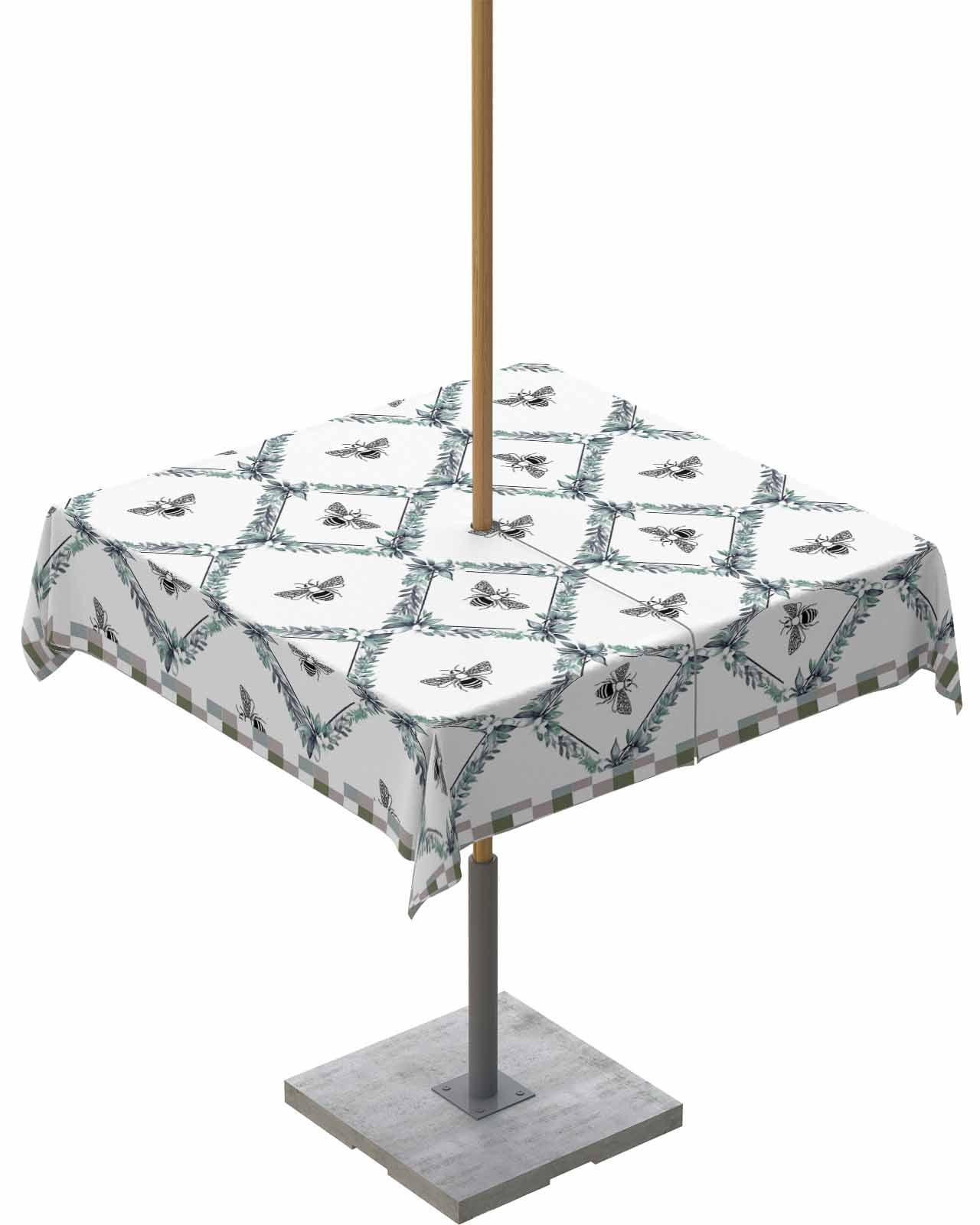 Outdoor Tablecloth with Umbrella Hole and Zipper Watercolor Bee Green ...