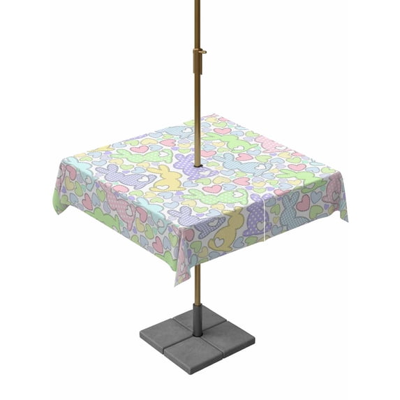 Outdoor Tablecloth with Umbrella Hole and Zipper, Watercolor Rabbits Square Table Cloth 54x54 Inch Waterproof Tablecloth, Spring Easter Love Rabbits Polka Dots Picnic Table Cover for Patio Camping