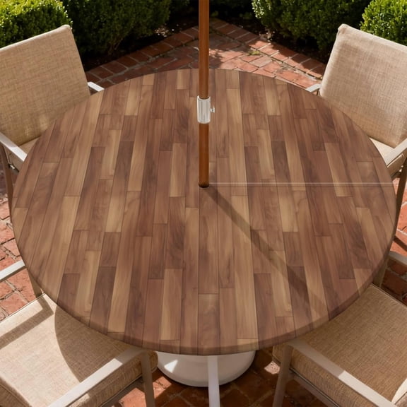 Outdoor Tablecloth with Umbrella Hole and Zipper Waterproof Round Fitted Tablecloth with Elastic Edge, Wipeable Outdoor Table Cover for Patio, Garden, Picnic Fits 36-65" Round Tables