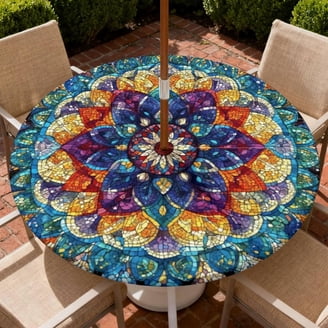 fitted patio table cover with umbrella hole Buwuta Outdoor Tablecloth Waterproof Round Tablecloth with Elastic Zippered Wipeable Cloth Round for Picnic, Patio,Garden Fits to 40"-44" Tables: Home & Kitchen No more spills and messes when the wind suddenly comes blowing TOHONFOO Rectangular Patio Table Cover