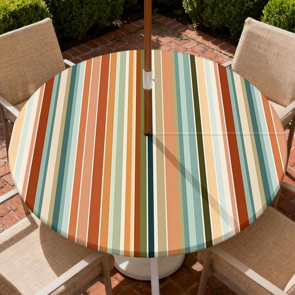 Outdoor Tablecloth with Umbrella Hole and Zipper Waterproof Round Fitted Tablecloth with Elastic Edge, Wipeable Outdoor Table Cover for Patio, Garden, Picnic Fits 37-44" Round Tables