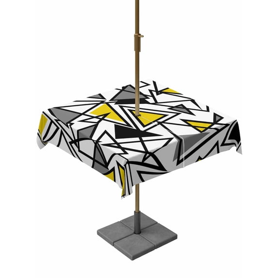Outdoor Tablecloth with Umbrella Hole and Zipper, Yellow Black Geometric Square Table Cloth 54x54 Inch Waterproof Tablecloth, Abstract Art Modern Line Picnic Table Cover for Patio Camping