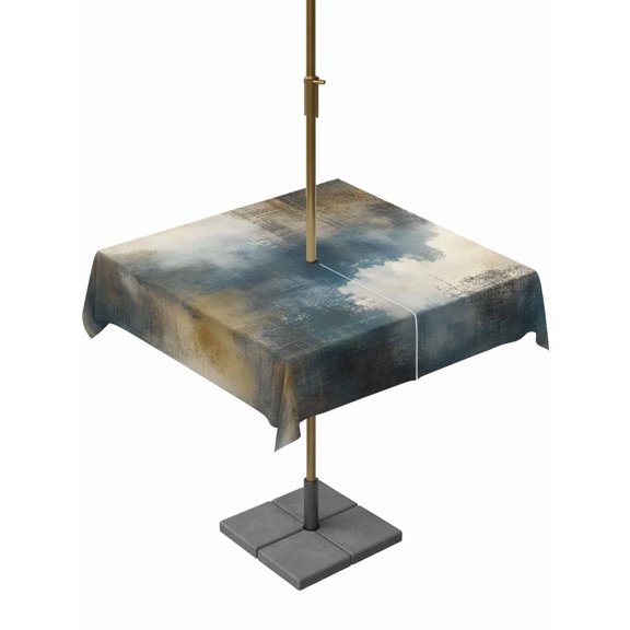 Outdoor Tablecloth with Umbrella Hole and Zipper Yellow Blue Abstract Clouds Square Tablecloths 54x54 Inch Waterproof Vintage Misty Wisps Patio Table Cover for Outdoor Tables Picnic BBQS Party Decor