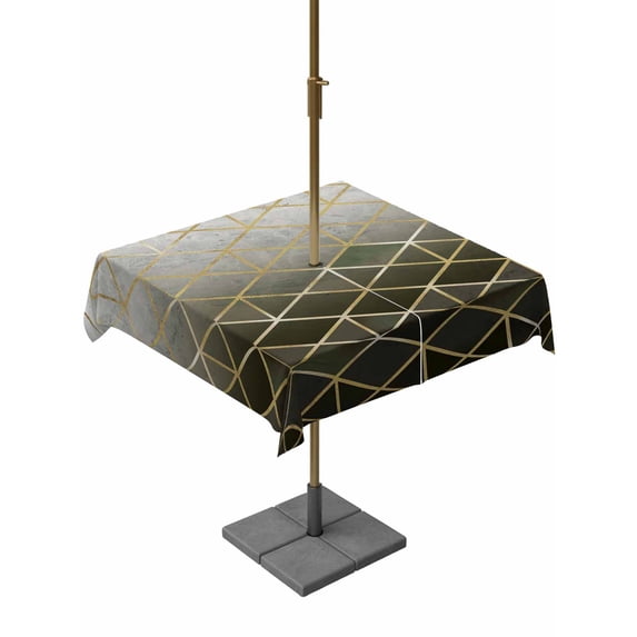 Outdoor Tablecloth with Umbrella Hole and Zipper, Yellow Geometric Square Table Cloth 54x54 Inch Waterproof Tablecloth, Modern Abstract Gradient Marble Picnic Table Cover for Patio Camping