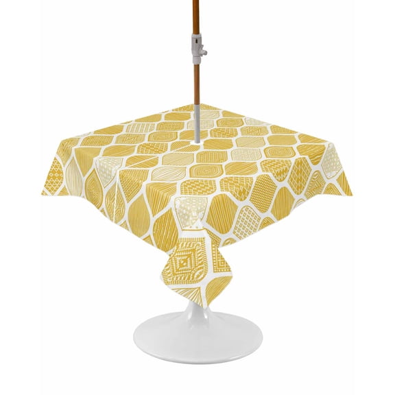 Outdoor Tablecloth with Umbrella Hole and Zipper Yellow Geometric Square Tablecloths 54x54 Inch Waterproof Table Cloths Abstract Moroccan Texture Patio Table Cover for Picnic BBQS Party