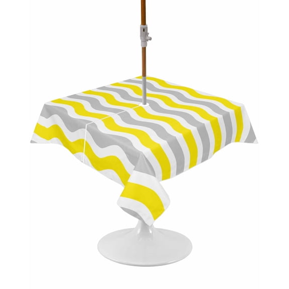 Outdoor Tablecloth with Umbrella Hole and Zipper Yellow Grey Water Ripples Square Tablecloths 54x54 Inch Waterproof Table Cloths Striped Patio Table Cover for Outdoor Tables Picnic BBQS Party Decor
