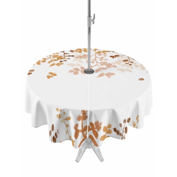 Outdoor Tablecloth with Umbrella Hole and Zipper, Yellow Leaves Round Table Cloth 54 Inch Waterproof Tablecloth, Summer Botanical Picnic Table Cover for Patio Camping