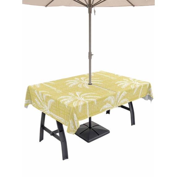 Outdoor Tablecloth with Umbrella Hole & Zipper, Yellow Palm Tree Rectangle Tablecloth 60x84 Inch, Summer Botanical Tropical Tree Patio Table Cover Waterproof Table Cloth for Picnic/Party