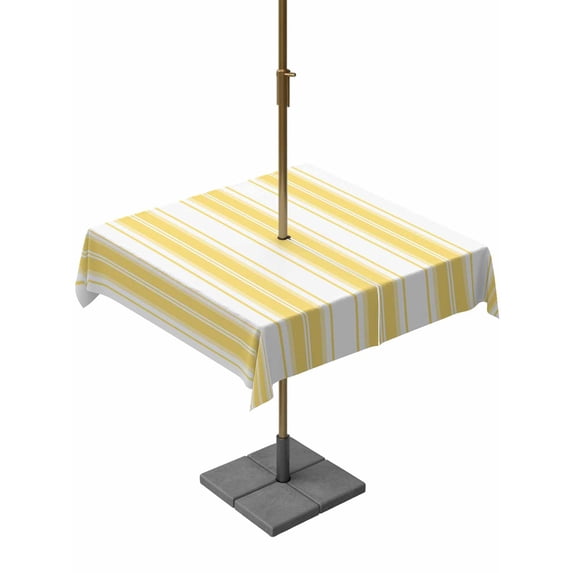 Outdoor Tablecloth with Umbrella Hole & Zipper, Yellow Striped Square Tablecloth 54x54 Inch, Minimalist Farmhouse Vertical Stripe Patio Table Cover Waterproof Table Cloth for Picnic/Party