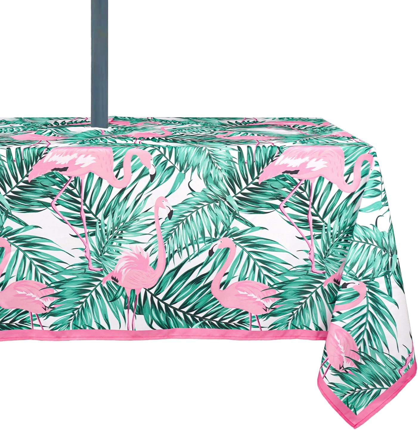 Outdoor Tablecloth With Umbrella Hole & Zipper - Waterproof Rectangle Table Cover 60x84 Inches, Floral Print