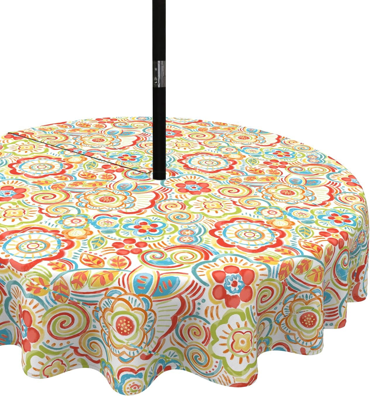 Outdoor Tablecloth with Umbrella Hole and Zipper 60 Inch Water ...