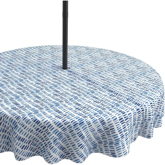 Outdoor Tablecloth with Umbrella Hole and Zipper, 60 Inch Water-Repellent Patio Table Cloth, Round Table Covers for Backyard Garden, Pebble Blue