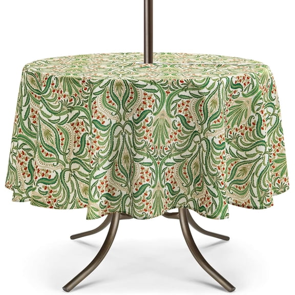 Outdoor Tablecloth with Umbrella Hole and Zipper, Spring/Summer Waterproof Table Cover for Picnic/BBQ/Garden(60" Round,Damascus Flower)