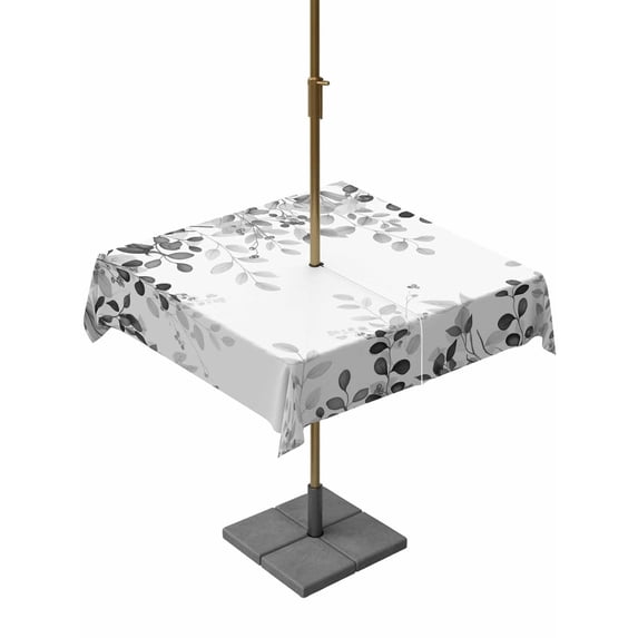 Outdoor Tablecloth with Umbrella Hole for Patio/Picnic/Party/Camping, Grey Waterproof Table Cloth Square Cover Washable, Eucalyptus Leaves (60"x 60")
