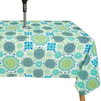 Outdoor Tablecloth with Umbrella Hole for Rectangle Table 60x84inch Spanish Tile Patio Table Cloth with Zipper