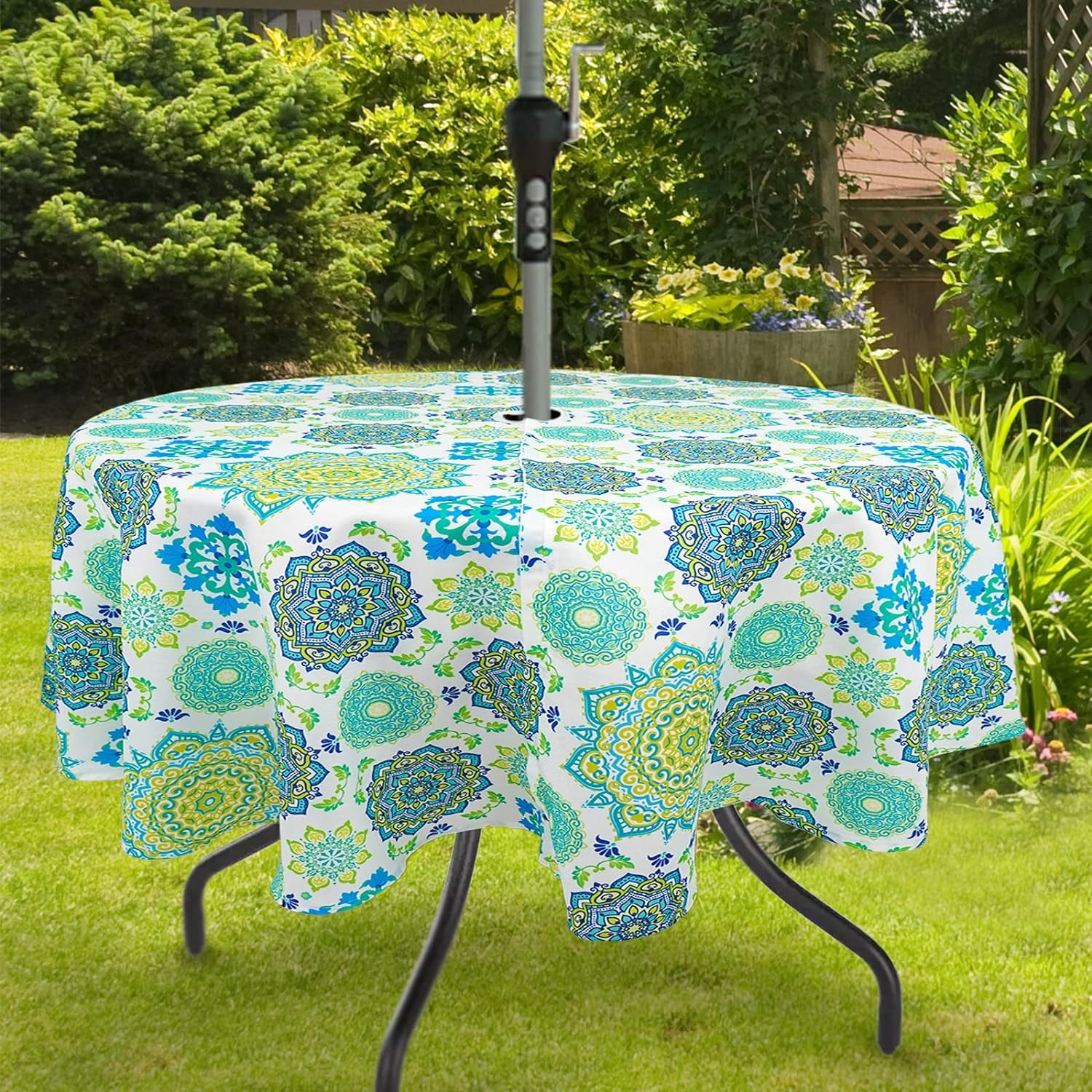 Outdoor Tablecloth with Umbrella Hole for Round Table 60x60inch Spanish