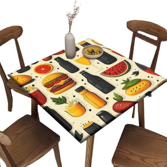 Outdoor Tablecloths with Elastic, BBQ Party Pattern Printed on Washable Picnic Table Covers with Elastic, Perfect for Everyday Use Family Meals, Fit for 36" x 36" Square Tables