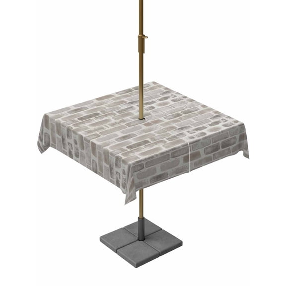 Outdoor Tablecloths with Umbrella Hole & Zipper, Beige Brick Wall 54x54 Inch Square Tablecloths, Retro Country Stone Rocks Geometric Print Waterproof Table Cloth, Patio/Pool/Picnic Table Covers