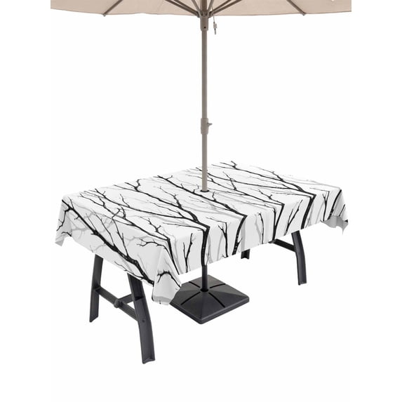 Outdoor Tablecloths with Umbrella Hole & Zipper, Black Branches Rectangle Tablecloth 52x70 Inch, Modern Abstract Art Forest Silhouettes Waterproof Table Cloth, Patio/Pool/Picnic Table Covers