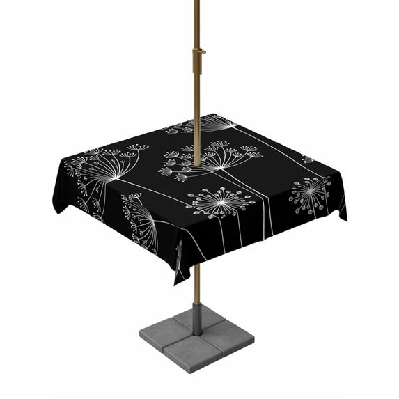 Outdoor Tablecloths with Umbrella Hole & Zipper, Black Dandelion 60x60 Inch Square Tablecloths, Spring Modern Minimalist Country Flower Waterproof Table Cloth, Patio/Pool/Picnic Table Covers