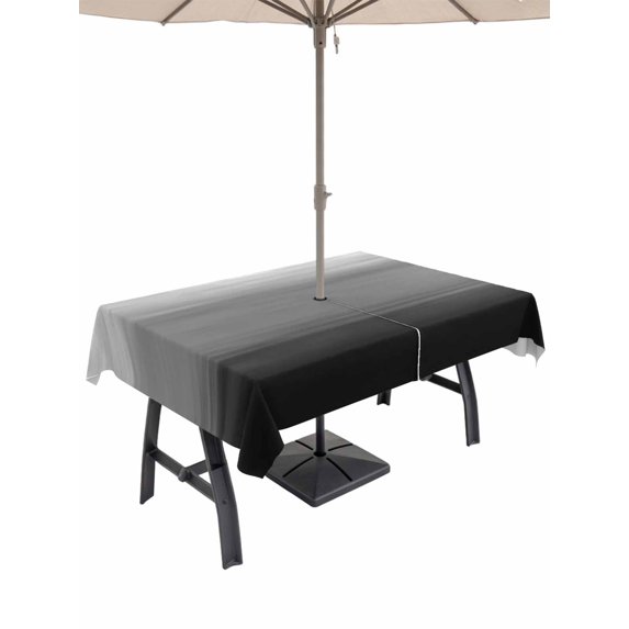 Outdoor Tablecloths with Umbrella Hole & Zipper, Black Grey Ombre 60 x102 Inch Rectangle Tablecloths, Modern Abstract Art Texture Waterproof Table Cloth, Patio/Pool/Picnic Table Covers